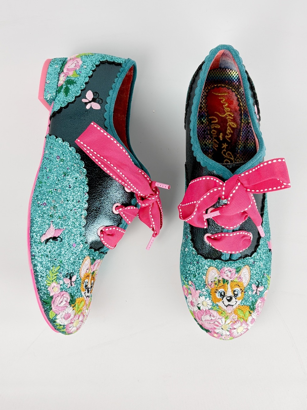 Irregular Choice Waggle Green Glitter Corgi Sneakers – Size 39 / Size 8